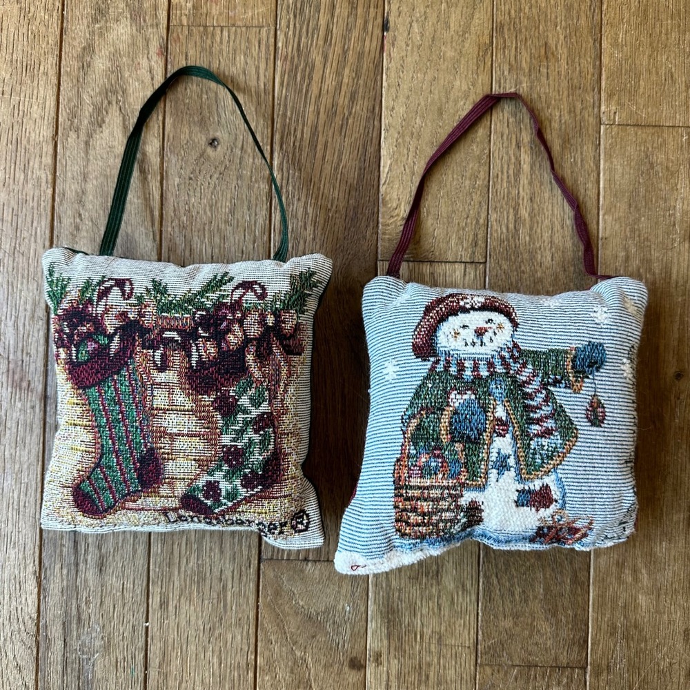 Longaberger Christmas Tapestry‎ Pillow Ornaments Vtg Snowman Holiday Decor
